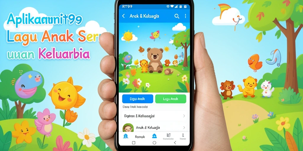 Antarmuka aplikasi RT99 dengan fitur lagu anak yang menyenangkan.