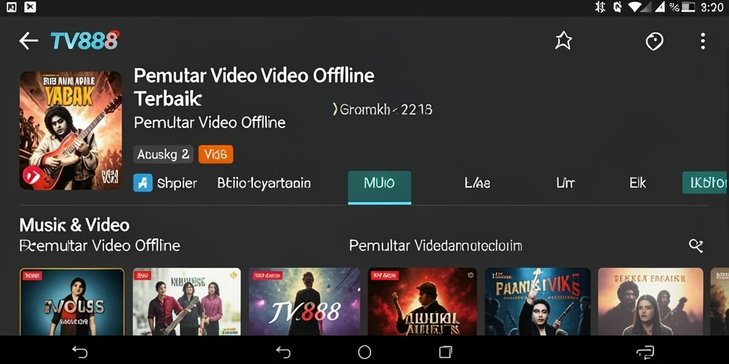 Screenshot utama TV888 menampilkan antarmuka Pemutar Video Offline yang ramah pengguna.